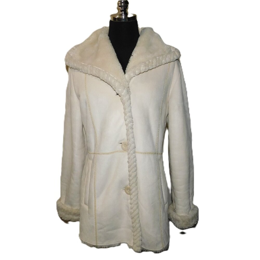 FUDA Beautiful Cream Faux Fur Lined Heavy Winter Coat Size Small